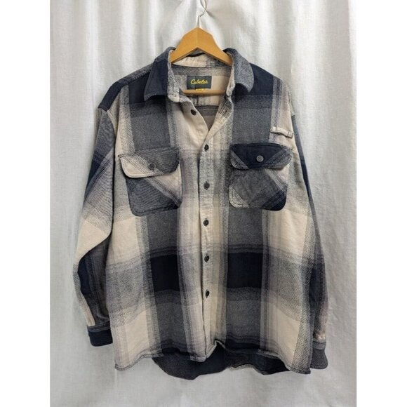 Cabela's Men's XL regular button up flannel, quality, cream black gray, heavy B6 - Picture 1 of 8